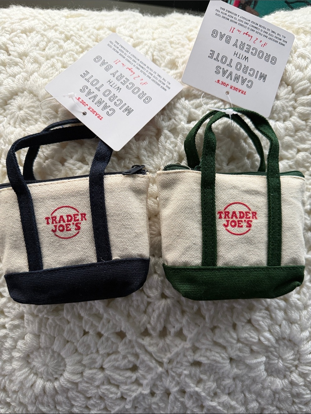 Trader Joe's Canvas Micro Tote Pair - Navy & Dark Green